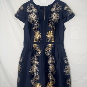 Ted Baker Blue and Gold Flutter Sleeve Mini Dress